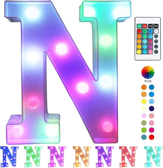 Pooqla Colorful LED Marquee Letter Lights with Remote – Light Up Marquee Signs – Party Bar Letters with Lights Decorations for The Home - Multicolor N