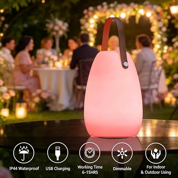 uuffoo Rechargeable Portable Table Lamp, Cordless RGB Lantern with Remote, Decorative LED Night Light, IP44 Waterproof Indoor Outdoor Lamp for Bedroom Patio Garden Wedding Party