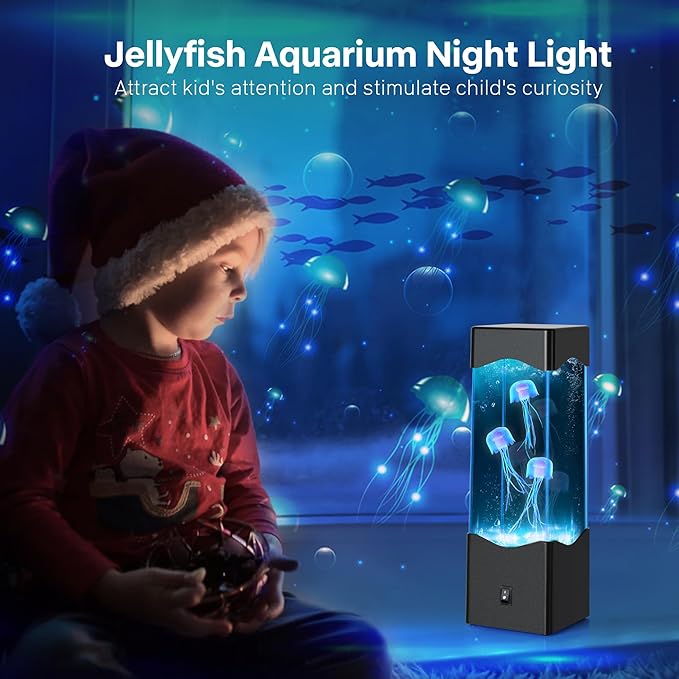 Gifts for Adults Kids, Multi-Color Jellyfish Lamp, USB Powered Aquarium Night Lights with 3 Jellyfish,Jelly Fish Tank Light Lamp Bedroom Office Room Desktop Decoration Mood Lamp for Stress Relief