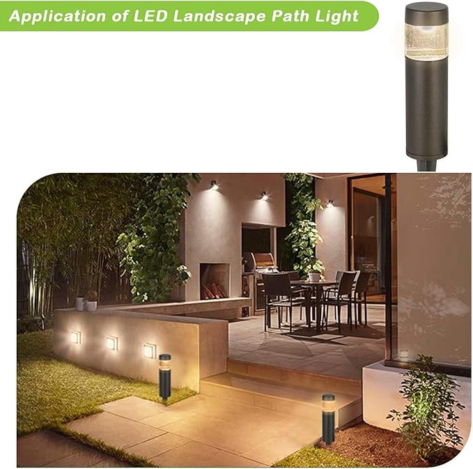hykolity Low Voltage Landscape Lights, 3W 191LM 12V LED Round Bollard Light, Wired Outdoor Walkway Light Path Lights for Yard Lawn, Aluminum Construction, 30 Watt Equivalent, 6 Pack