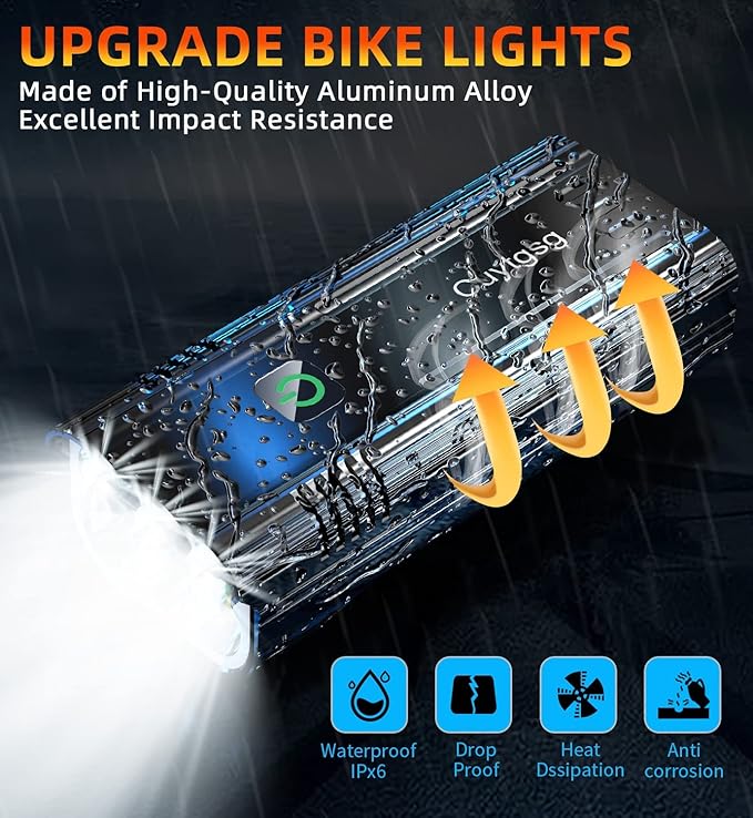 2026 Lumen Bike Lights,Super Bright 6 LED Rechargeable Bicycle Light,10 Mode Headlight Taillight,360°Rotatable Brackt,Aluminum Waterproof Light,Runtime 48+ hrs,Shockproof for Road,Mountain