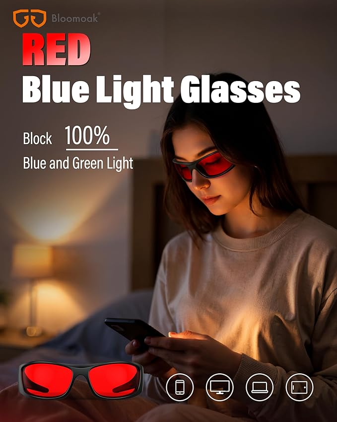 Bloomoak 99% Blue Light Blocking Glasses,Nighttime Sleep,Fully Wraparound Your Eyes with No Leaks for Side Glare/Dry Eyes