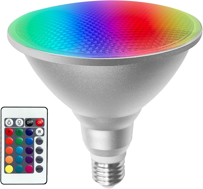 Par38 Color Changing Flood Light Bulbs, Outdoor/Indoor Dimmable E26 30W LED Remote Control Bulb for Valentine's Day Home Party Decoration(RGB+Warm White)