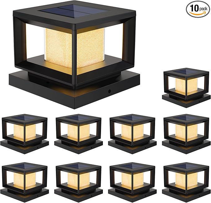 Mlambert 10 Pack Solar Post Lights Outdoor, Waterproof Fence Cap for Deck, 4x4 6x6 Wooden Vinyl Outdoor Lights with Shinning Effect, Black