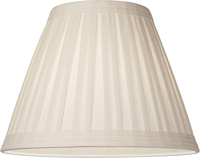 Set of 2 Creme Linen Box Pleated Large Drum Lamp Shades 7" Top x 14" Bottom x 11" High (Spider) Replacement with Harp and Finial - Springcrest
