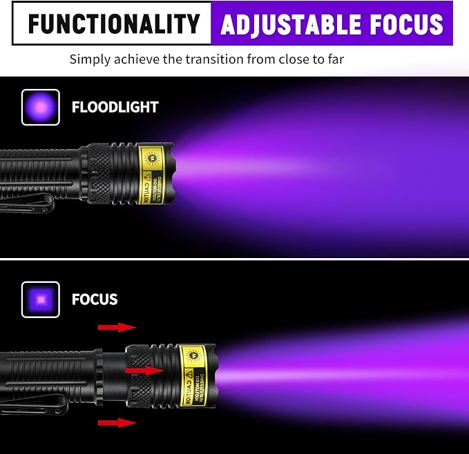 DARKDAWN UV Flashlight 395nm Black Light Mini USB Rechargeable Ultraviolet LED Blacklight Woods Lamp Powerful Portable Detector for Pet Urine Stains, Scorpions, Resin Curing