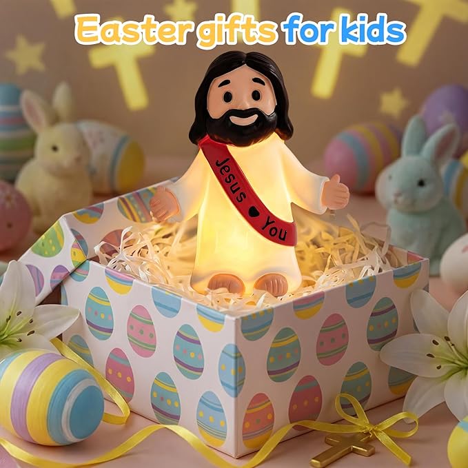 Jesus Resin Figurine,Christian Easter Decor,Jesus Night Light Statue,Figure for Home Office Table Decor Religious Gift