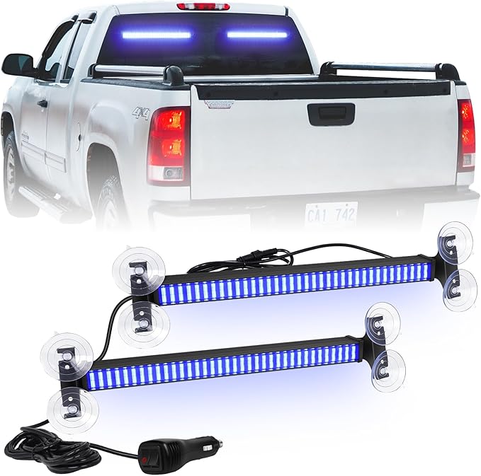XRIDONSEN 2 in 1 Blue Emergency Lights Traffic Advisor Light Bar 144 LED Warning Safety Strobe Interior Front Windshield Dash Rear Window Light for Police Firefighter Vehicles Trucks Car, 2x17.7 inch