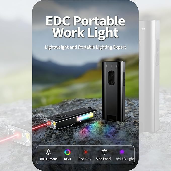 Ultra Multi EDC Keychain Tool,Mini Keychain Flashlight 800 Lumens with Diffuser Clip,Multipurpose RGB Pocket Camp Lantern for Outdoor, Camping & Emergencies (Black)