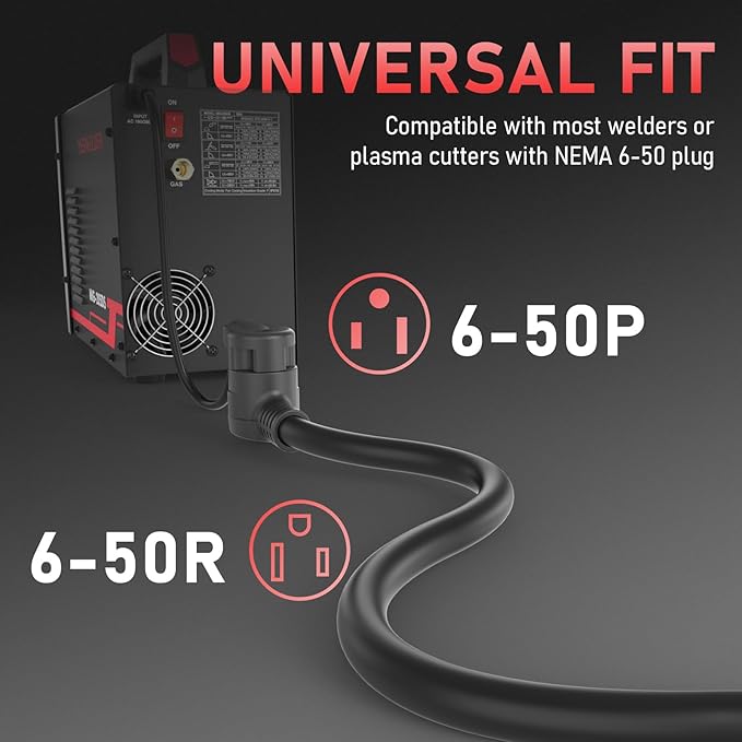 YESWELDER 25ft 250 Volt Welder Extension Cord 6 AWG Power Extension for Welding Machines, NEMA 6-50P to 6-50R