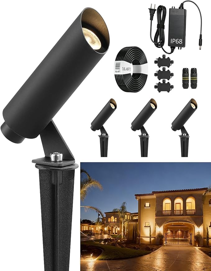 Outdoor Landscape Lighting, Mini Size Low Voltage LED Spotlight(3000K), IP65 Waterproof, with Quick Installation Accessories, for House Patio Garden Fence Tree Yard Plant Lawn Flags Use