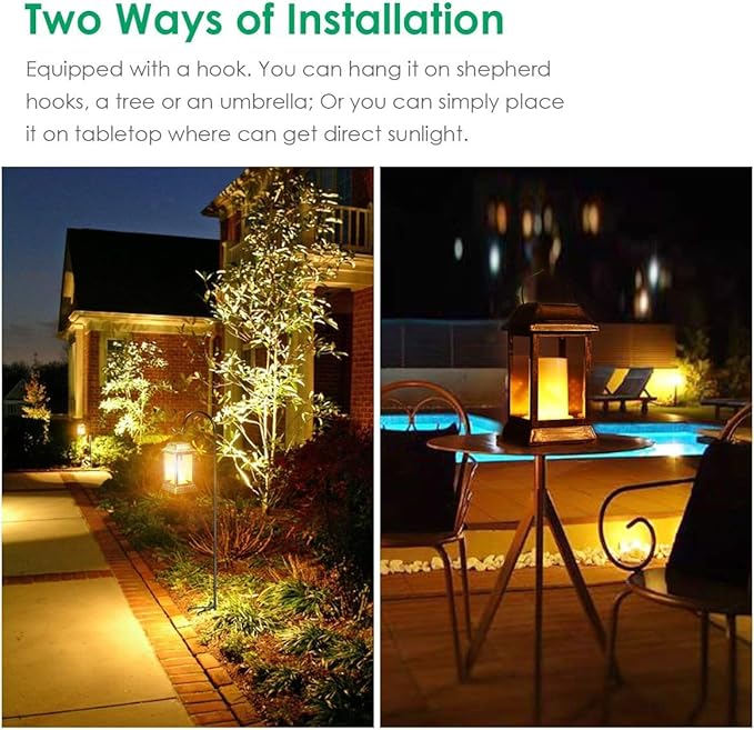 TomCare Solar Lights Metal Flickering Flame Solar Lantern Outdoor Hanging Lanterns Lighting Heavy Duty Solar Powered Waterproof LED Flame Lights for Patio Garden Christmas Decorations, 4 Pack (Bronze)