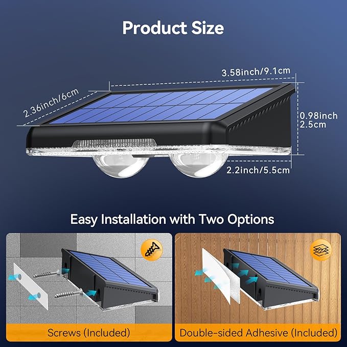 TECKNET Solar Fence Lights Outdoor 12 Pack, 3 Modes - Warm/Natural/Cool White, IP66 Waterproof Solar Lights for Fence with 2 High Brightness LED, Outside lighting Decor for Patio Wall Railing Backyard