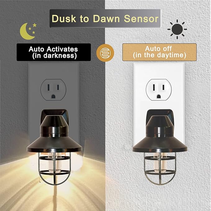 ETL Plug in 6 Pack,ETL Night Lights Plug Into Wall with Dusk to Dawn, Vintage Rustick Farmhouse Night Light 2700K,for Kitchen, Hallway, Bedroom, Bathroom Decor