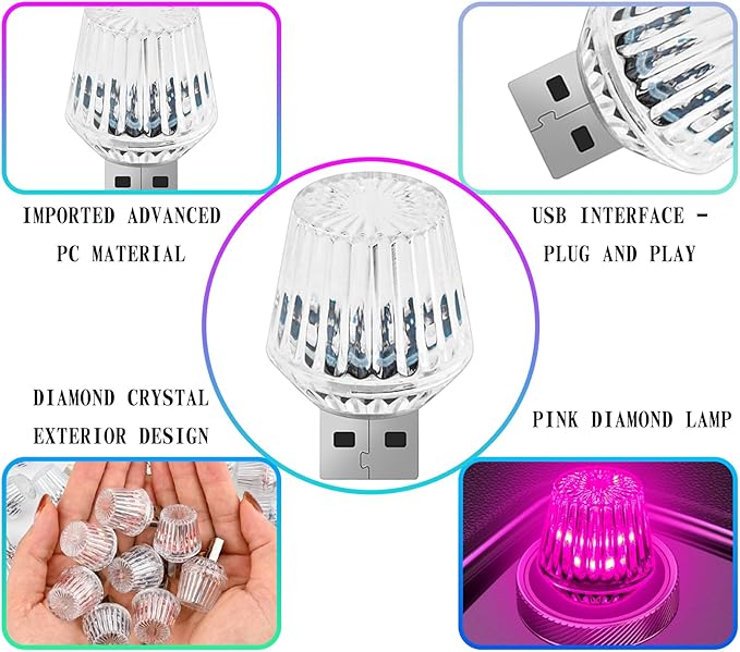 1 Pcs USB Star Sky Lamp for Cars, New Car USB Night Light, USB Led Car Interior Atmosphere Lights, Plug and Play, Used for Most Cars, Trucks, Suvs, Hallway, Party, Bedroom （Pink）