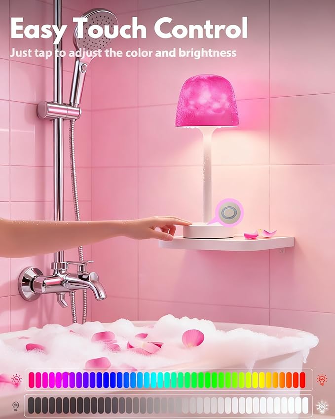 Shower Lamp, Waterproof Shower Light Remote Touch Control, Bath Installations Table Lamp with 16 Colors & 6 Dimming Levels, Romantic Ambiance Lighting for Shower and Shower Cubicles, Spa