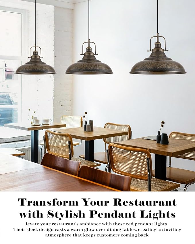 Brass Pendant Light Kitchen Island,16 Inch Large Industrial Pendant Lights, Black and Brass Pendant Lights, Vintage Farmhouse Pendant Light for Kitchen Island, Dining Room (2 Pack)