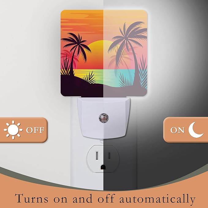 Night Light,Palm Tree with Beach Sunset Night Lights Plug into Wall for Boys Girls Bedroom Decorative Half Round Nightlight Led Lamp 0.5W Sleep Friendly