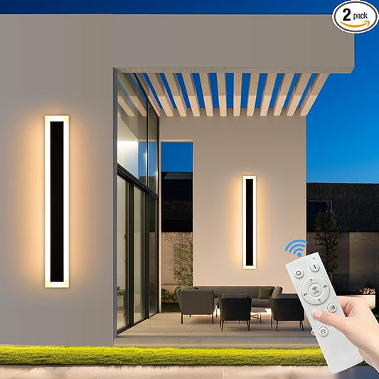 Mikeru Upgraded Widened 2pack 47.2inch Outdoor Wall Light Fixtures, 10%-100% Dimmable Outdoor Wall Lights Exterior Front Porch Light 3000-6000k Outdoor Light Fixtures Wall Mount for Basement, Garage