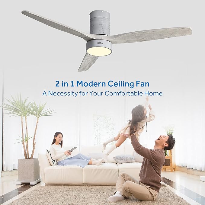 Sofucor Low Profile Ceiling Fan with Lights and Remote, Quiet Energy-Saving with 6-Speed, 52'', Gray