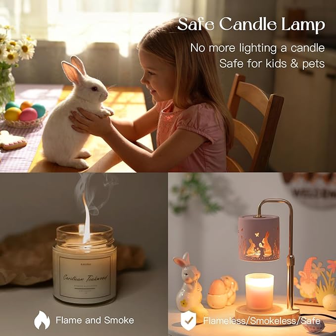Easter Decorations for Home: Pink Candle Warmer Lamp with Timer Height Adjustable Wax Melt Warmer Dimmable Easter Indoor Decor Gift for Women
