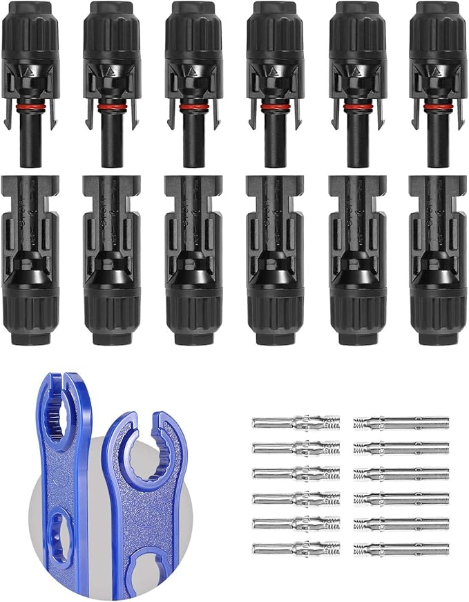 BougeRV 12 PCS Solar Connectors with Spanners Solar Panel Cable Connectors 6 Pairs Male/Female(10AWG)