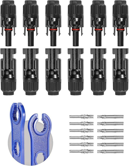 BougeRV 12 PCS Solar Connectors with Spanners Solar Panel Cable Connectors 6 Pairs Male/Female(10AWG)