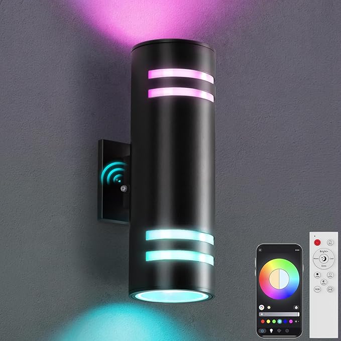 Smart Porch Lights RGBCW Outdoor Wall Lights, Modern Dusk to Dawn Outdoor Light Fixture Color Changing Up and Down Lighting, Waterproof Sconce Compatible with Alexa Google Assistant