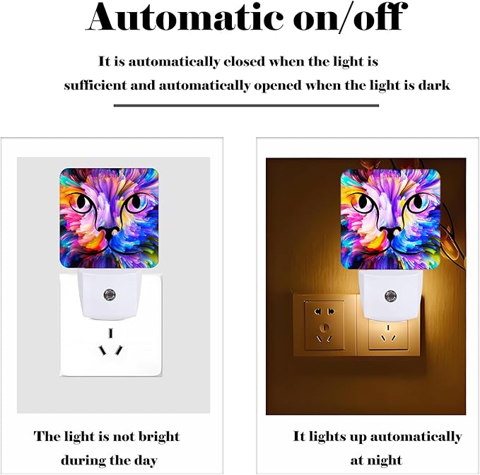 Colorful Cat Face Night Light,Plug Into Wall Decor for Stairway,Hallway,Kitchen,Dusk to Dawn Sensor Nightlights for Boys/Girls/Women/Men Room Gifts