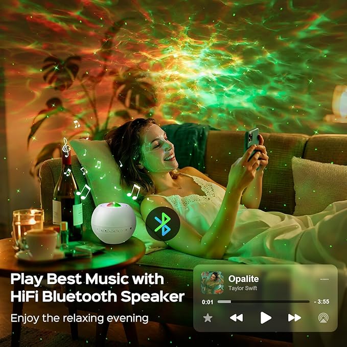 One Fire Galaxy Projector for Bedroom, 15 Colors+15 White Noise+ Bluetooth Star Projector Night Light for Kids Christmas Gifts for Teen Boys Gifts Women Gifts for Teenage Room Decor Girls Lava Lamp
