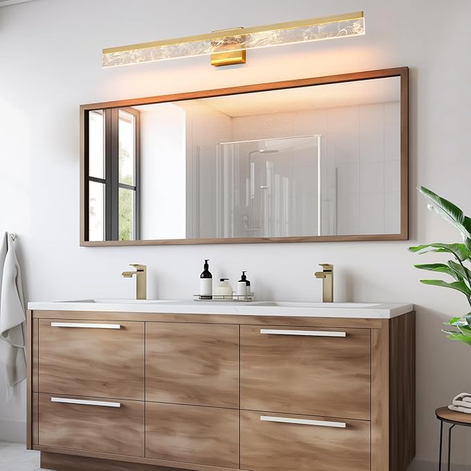 39-Inch Brushed Gold Vanity Light Fixture, 28W Dimmable LED Modern Light Bar for Bathroom Mirror, Restroom, Bedroom (3000K)