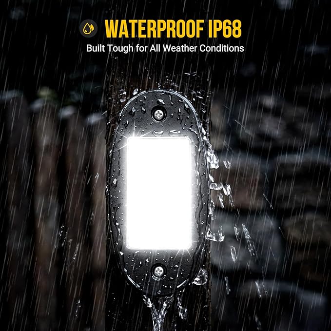 4 Pods COB White Rock Lights, 120 COB Chips 6500K Pure White Super Bright Neon Underglow, IP68 Waterproof Shockproof Off-Road Light Kit for Pickup Trucks, SUV, UTV, ATV, RZR, Cars Boats