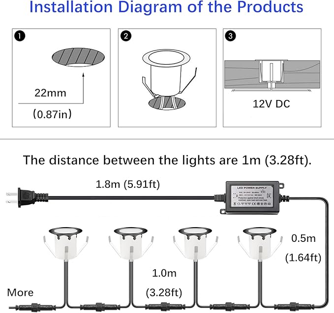 LED Outdoor Deck Lights with Photocell, Φ1.18in Warm White 10 Pack Black, Low Voltage 12V DC IP67 Waterproof, Electric Wired Recessed Stair Step Riser Landscape Lighting for Outside Floor Yard