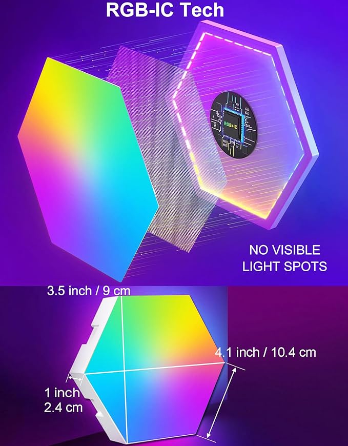 Hexagon LED Lights for Gaming Setup, Smart Home Gaming Lights Room Decor Work with Alexa Google Assistant, 14 DIY LED Panels for Wall Voice App Control Music Sync for TV Bedroom Aesthetic Decor Gift