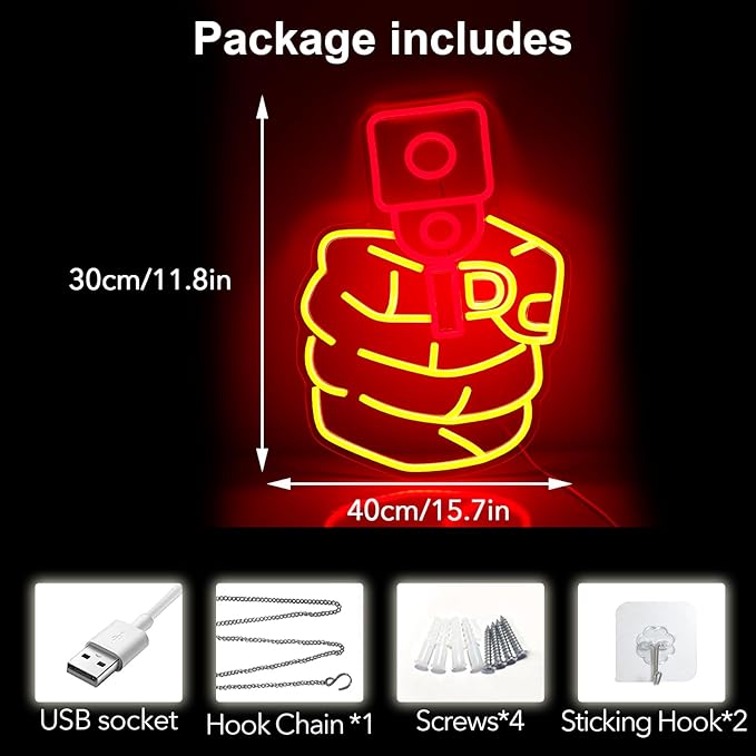 Gun Neon Light Led Yellow Red Pistol Neon Sign Cool Hanging Neon Signs For Man Cave Bedroom Dorm Office Bar Party Decor Gifts For Boys&Man