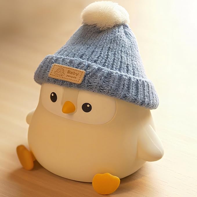 Penguin Lamp with Knit Hat,Kawaii Penguin Night Light,Food Grade Silicone,Dimmable Nursery Nightlight,LED Squishy Novelty Animal Lamp,Kids Room Decor,Funny Gifts for Kids Boys Girls Baby