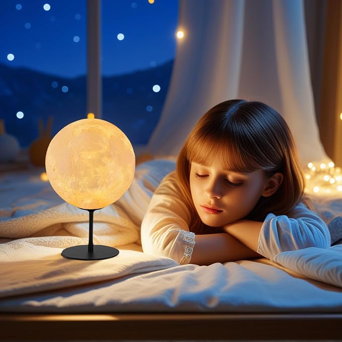 Moon Lamp Bedside Table Lamp for Bedroom, Dimmable Moon LED Night Light with 30 Modes, Desk Lamp Nightstand Lamp for Living Room, Office, Dorm, Kids Room, Birthday Gifts for Kids, Boys, Girls, Teens