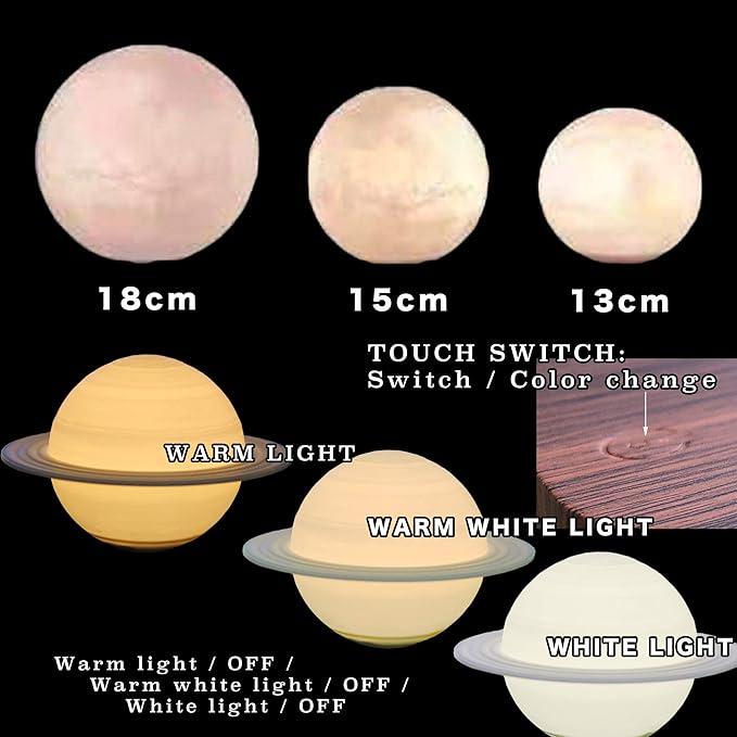 ACEDOAMARE Night Light Moon Light Magnetic Floating Planet Lamp Interior 3D Print LED Bedside Nursing Creative Gift Table Lamp (18cm Earth)