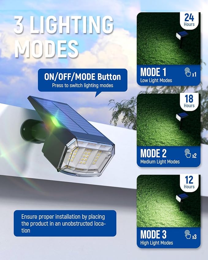 Solar Spot Lights Outdoor Waterproof 6 Pack IP65, 63 LED 3 Lighting Modes Spotlights for Yard Garden House Garage Pathway