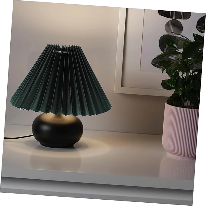 NUOBESTY Pleated Green Fabric Barrel Lamp Shade E27 for Table and Floor Lamps Vintage Cloth Lampshade Easy Installation for Bedroom and Living Room Decor