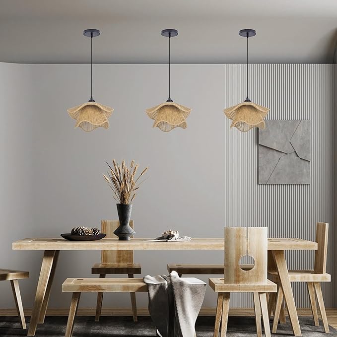 Arturesthome Mini Boho Pendant Light,Woven Twine Chandelier Coastal Hanging Lighting,Adjustable Height Farmhouse Lampshade for Living Room Bedroom Hardwire