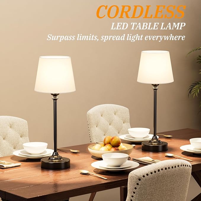 Kakanuo Cordless Table Lamp Rechargeable Black - 1 Pack 4000mAH Battery Operated Lamp for Decor, 3000K Stepless Dimming Touch Control Wireless Lamp for Bedroom, Dining Table, Kitchen, Living Room