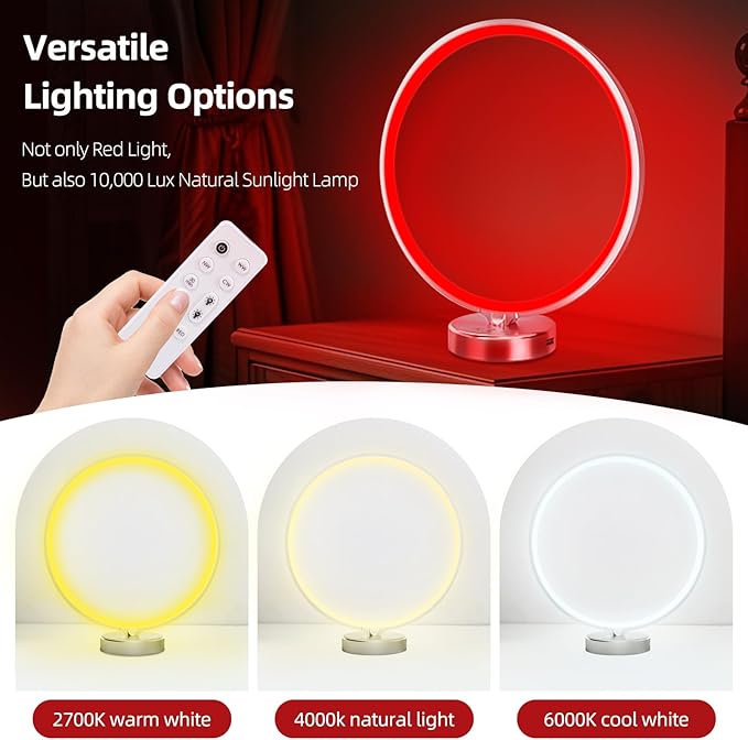 Red Light Therapy Night Light Lamp for Sleep 670nm Red Nightlight Desk Lamp with Multi-Color and Brightness Options Remote Control,Deep Relaxation and Improve Sleeping for Adults Kids (Silver)