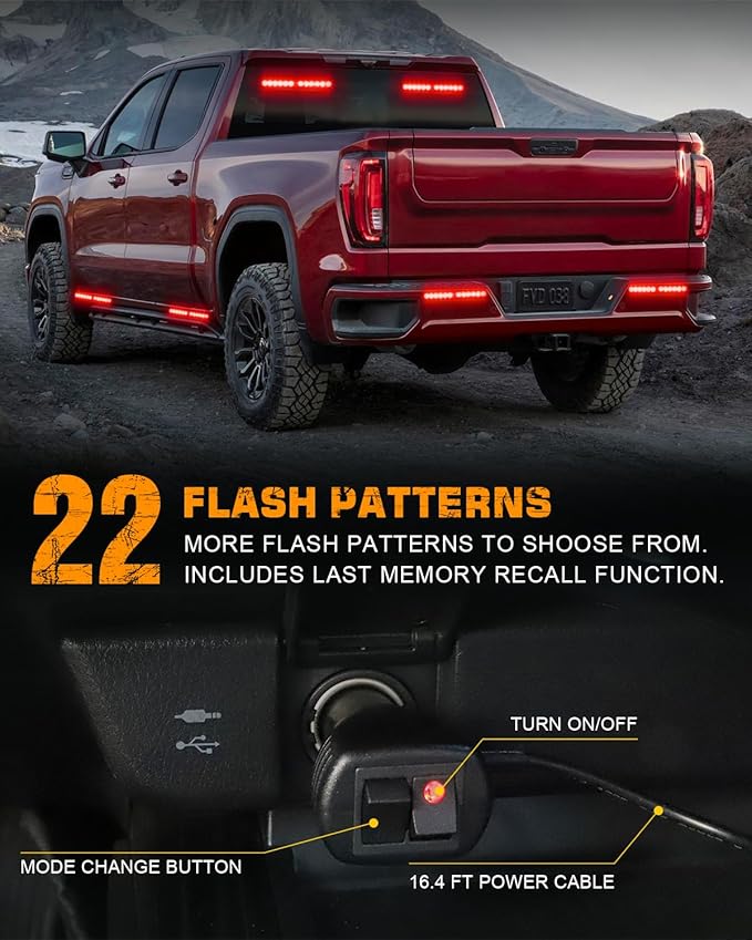 XRIDONSEN 2x 10.7 inch Red Emergency Lights 24 LED Strobe Light Bar Warning Flashing Safety Dash Side Window Front/Rear windshield Lights Traffic Advisor for Firefighter Police Vehicles Fire Trucks