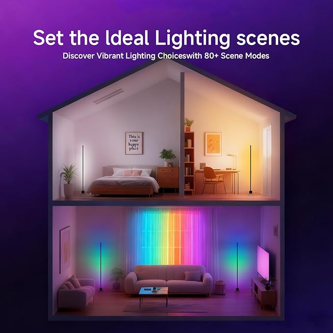 RGB LED Corner Lamp with Music Sync - 16 Million Colors Ambience Light, Smart App & Remote Control, Perfect Corner Floor Lamp for Bedroom Living Room Gaming Room