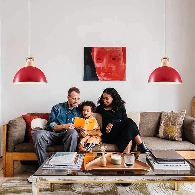 Red Pendant Light; 3 Packs 11.8inch Kitchen Pendant Lights; Farmhouse Pendant Light; Pendant Lights Kitchen Island for Bedroom; Office; Living Room