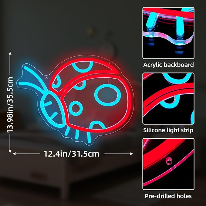 Ladybug Neon Signs for Wall Decor Cute Neon Sign Ladybug Led Sign Ladybug Light Up Sign Dimmable Neon Lights for Bedroom Birthday Party Easter Christmas Ladybug Decor Gifts
