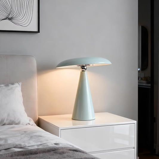Mushroom Lamp Mid Century Modern Table Lamp, LED Cordless Rechargeable Bedside Light, Dimmable Touch 3-Color Temp, Retro Small Lamp for Bedroom, Living Room，Aesthetic Decor (Green)
