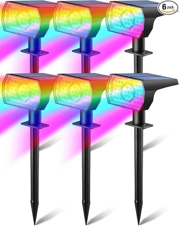 Solar Multicolor Lights Outdoor, 7 Lighting Modes Solar Light Outdoor Waterproof IP68, Color Changing RGB Powered Halloween Lights Outdoor for Garden Yard Patio Landscape Halloween Decorations