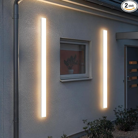 2 Pack 47.25inch Long Outdoor White Wall Lights 35W 3000K Modern Porch Lights Acrylic Waterproof IP65 Exterior Wall Light Fixtures for House Patio Porch Courtyard (White)